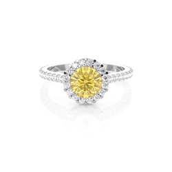 4 Prong Yellow Diamond Halo Engagement Ring