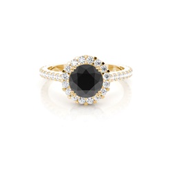 Round Black Diamond Halo Engagement Ring