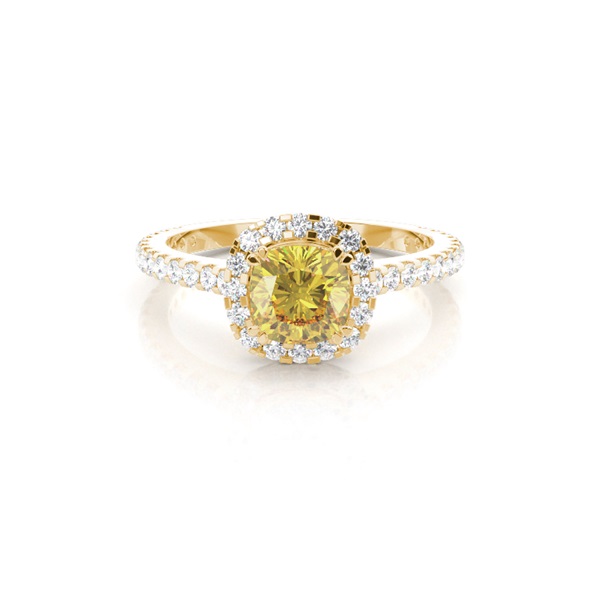 4 Prong Yellow Diamond Halo Engagement Ring
