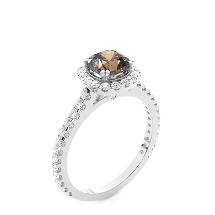 Prong-Rahmen-Champagner-Diamant-Halo-Verlobungsring