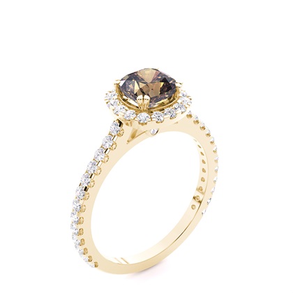 Prong-Rahmen-Champagner-Diamant-Halo-Verlobungsring