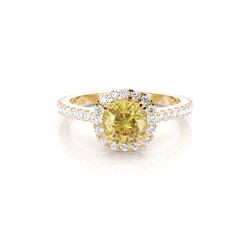 4 Prong Yellow Diamond Halo Engagement Ring