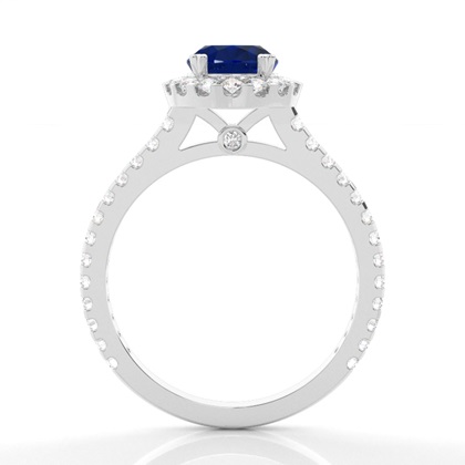 Ovaler Halo Blauer Saphir Verlobungsring