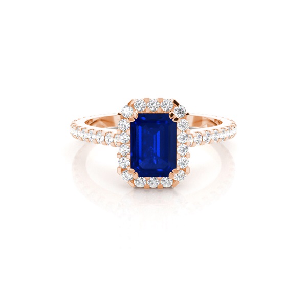 Emerald Halo Blue Sapphire Engagement Ring