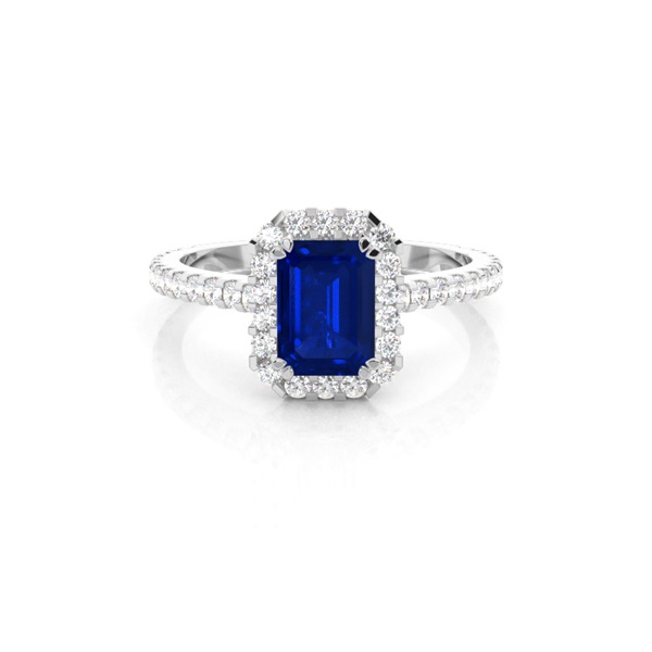 Emerald Halo Blue Sapphire Engagement Ring