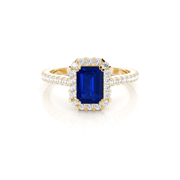 Emerald Halo Blue Sapphire Engagement Ring