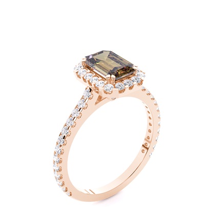 Prong-Rahmen-Champagner-Diamant-Halo-Verlobungsring