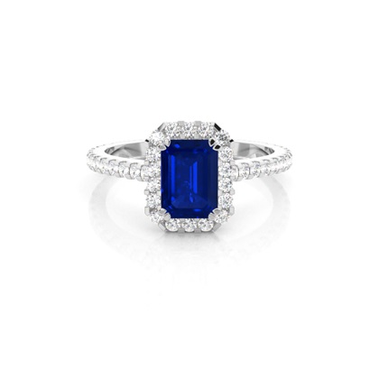 Emerald Halo Blue Sapphire Engagement Ring