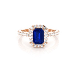 Emerald Halo Blue Sapphire Engagement Ring