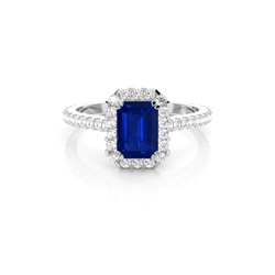 Emerald Halo Blue Sapphire Engagement Ring