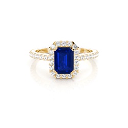 Emerald Halo Blue Sapphire Engagement Ring