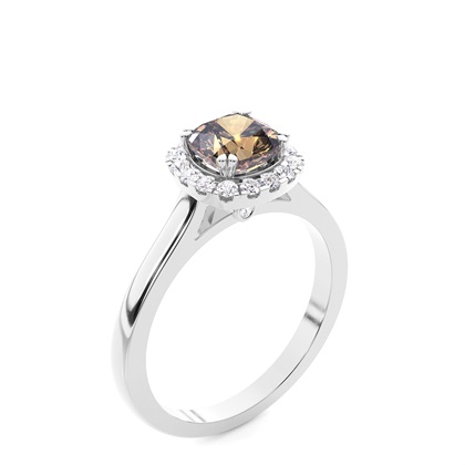 Ovaler Halo Champagner Diamantring aus Weißgold