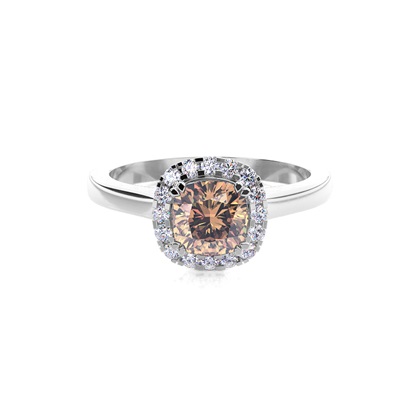 White Gold Oval Halo Champagne Diamond Ring