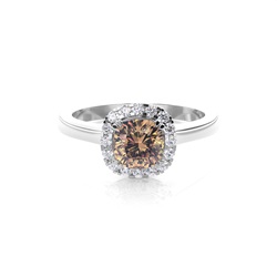 Anello in oro bianco Halo Champagne con diamante ovale