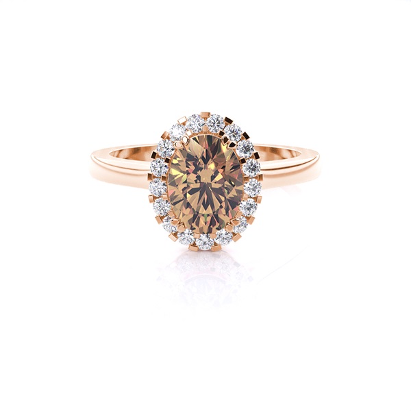 White Gold Oval Halo Champagne Diamond Ring