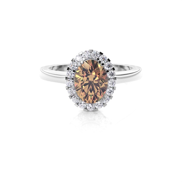 White Gold Oval Halo Champagne Diamond Ring