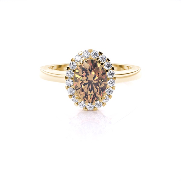 White Gold Oval Halo Champagne Diamond Ring