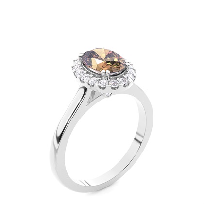 Ovaler Halo Champagner Diamantring aus Weißgold