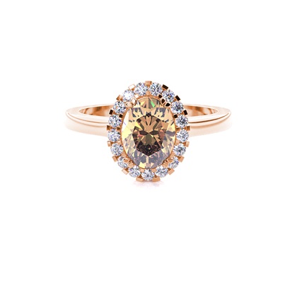 White Gold Oval Halo Champagne Diamond Ring