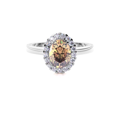 White Gold Oval Halo Champagne Diamond Ring