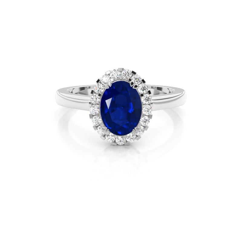 Halo Diamond Pear Blue Sapphire Engagement Ring
