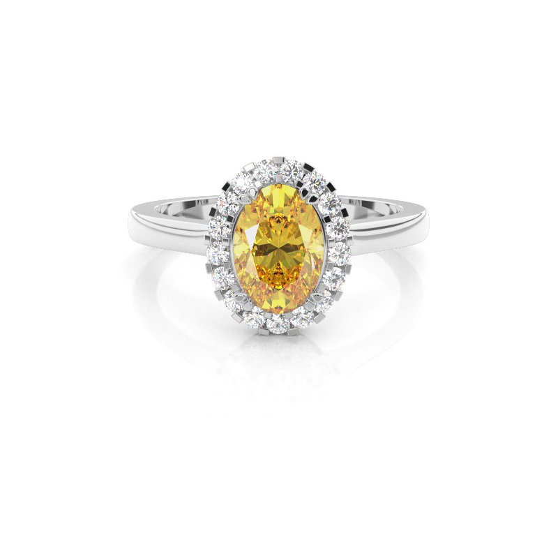 Prong Yellow Diamond Halo Engagement Ring