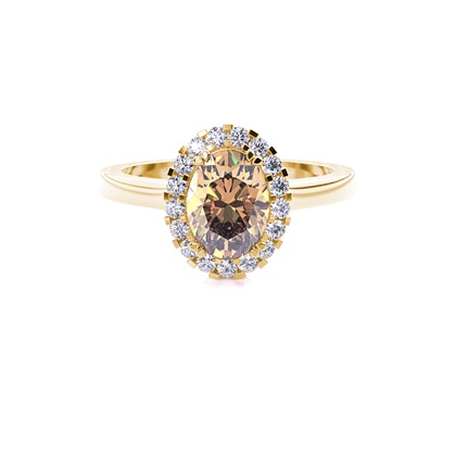 White Gold Oval Halo Champagne Diamond Ring