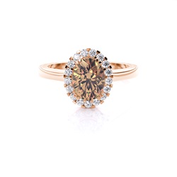 White Gold Oval Halo Champagne Diamond Ring
