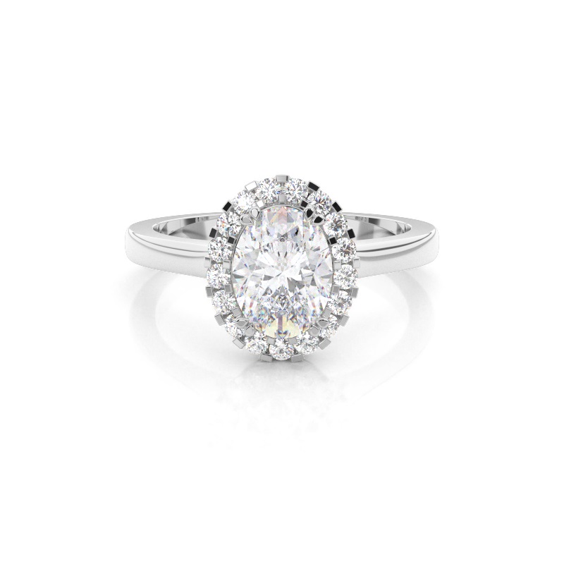 White Gold Oval Halo Moissanite Engagement Ring