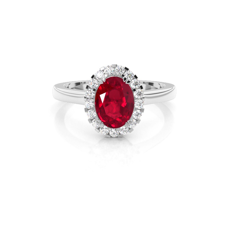 Halo Diamond Pear Ruby Engagement Ring
