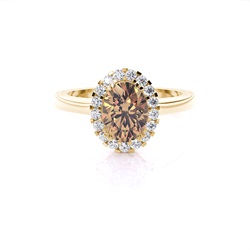 White Gold Oval Halo Champagne Diamond Ring