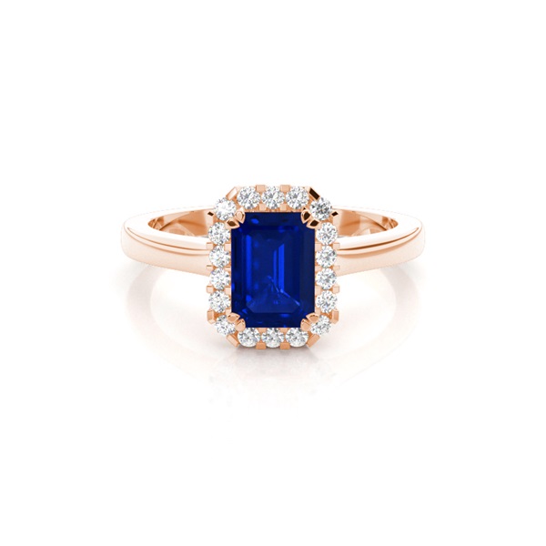 Halo Diamond Emerald Blue Sapphire Engagement Ring
