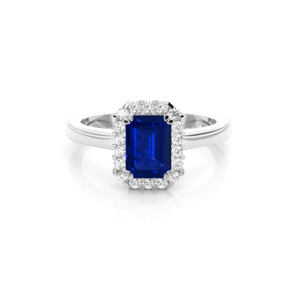 Halo Diamond Emerald Blue Sapphire Engagement Ring