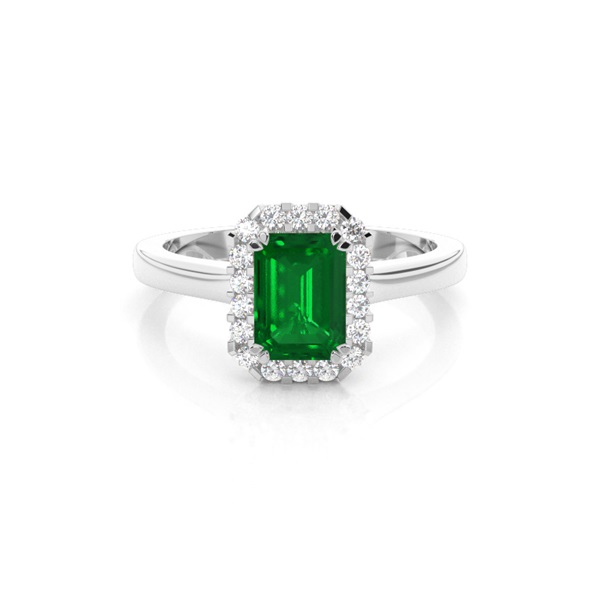 Halo Diamond Emerald Shaped Emerald Engagement Ring