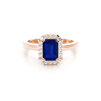 Halo Diamond Emerald Blue Sapphire Engagement Ring