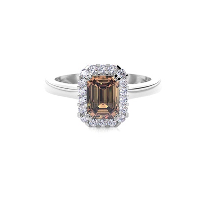 White Gold Oval Halo Champagne Diamond Ring