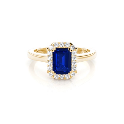 Halo Diamond Emerald Blue Sapphire Engagement Ring