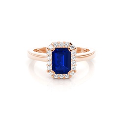 Halo Diamond Emerald Blue Sapphire Engagement Ring