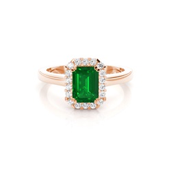 Halo Diamond Emerald Shaped Emerald Engagement Ring