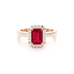 Halo Diamond Emerald Shaped Ruby Engagement Ring