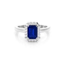 Halo Diamond Emerald Blue Sapphire Engagement Ring