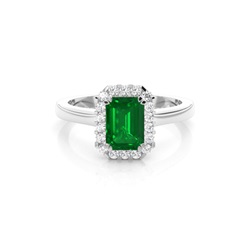 Halo Diamond Emerald Shaped Emerald Engagement Ring