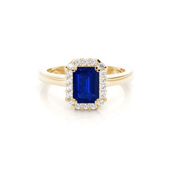 Halo Diamond Emerald Blue Sapphire Engagement Ring