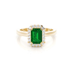 Halo Diamond Emerald Shaped Emerald Engagement Ring