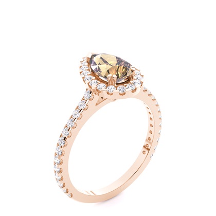 Prong-Rahmen-Champagner-Diamant-Halo-Verlobungsring