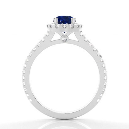 Ovaler Halo Blauer Saphir Verlobungsring
