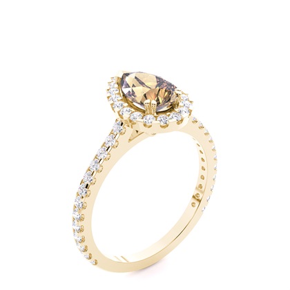 Prong-Rahmen-Champagner-Diamant-Halo-Verlobungsring