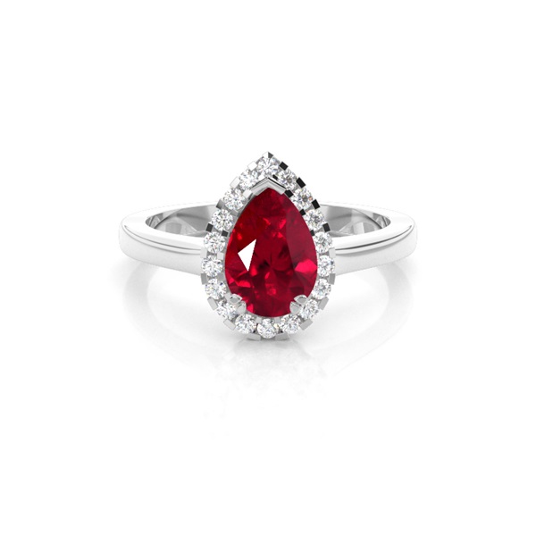 Halo Diamond Pear Ruby Engagement Ring