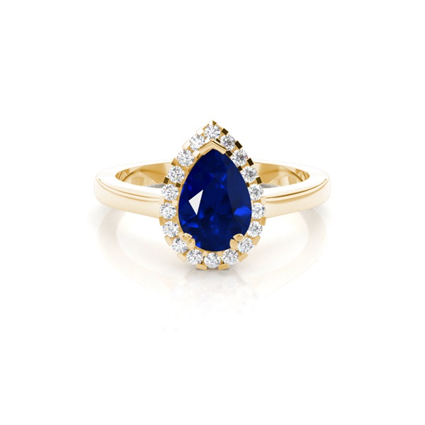 Halo Diamond Pear Blue Sapphire Engagement Ring