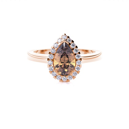 White Gold Oval Halo Champagne Diamond Ring